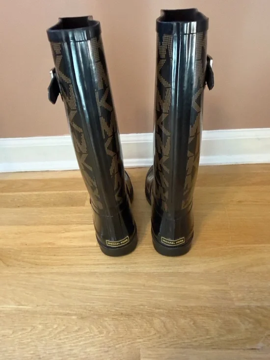 Michael Kors Brown and Black MK Logo Tall Rain Boots - Picture 7 of 10